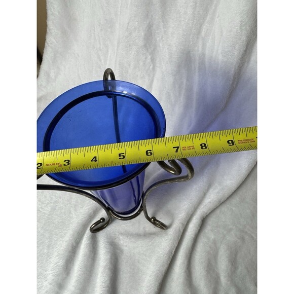 Vintage 12" Cobalt Blue Glass Vase with Metal Stand – Small Flaws - Picture 9 of 9